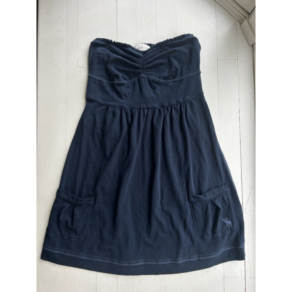 Y2K Abercrombie & Fitch Strapless Tube Top Babydoll Dress Navy Blue Size L